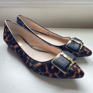 Louise et Cie Calfhair Leopard Pointy Toe Flats Shoes Ballet Leather Bow 8.5